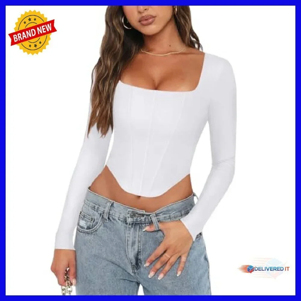 Long Sleeve Square Neck Backless Corset Crop Top Y2K Going Out